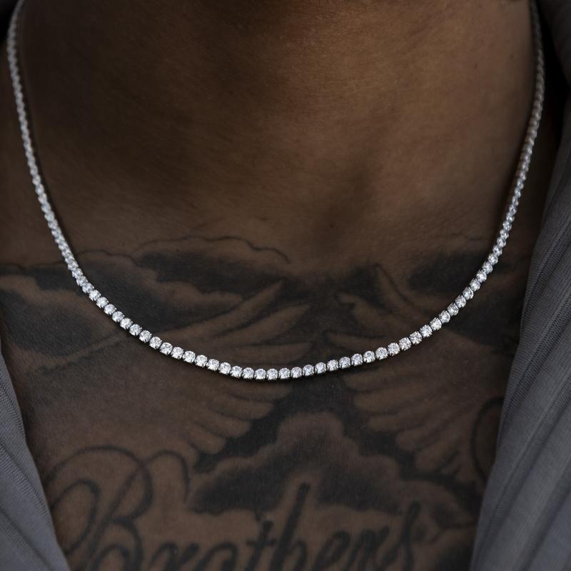GLD Micro Tennis Necklace in 14k White Gold - Gold Plated, CZ Diamond Stones, Chain Lengths 16-28"