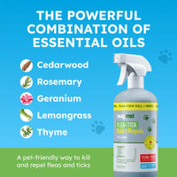 Flea & Tick Spray for Dogs, Cats & Home – Plant-Based Formula with Cedarwood Oil – Indoor/Outdoor Use – 16 oz