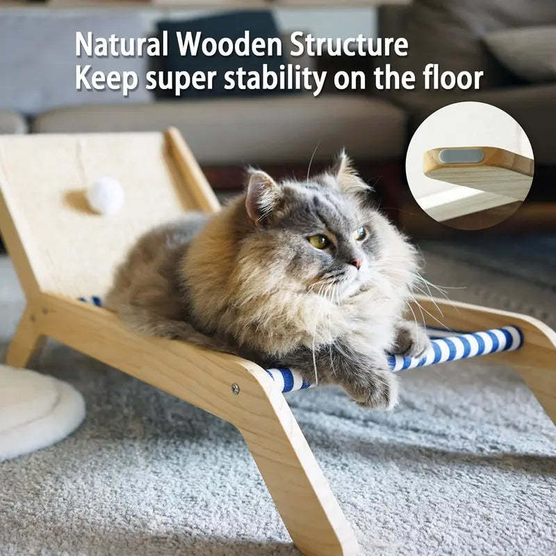 Beach Chair Cat Hammock, Elevated Cat Beds for Indoor Cats, Original Cozy Lounger with Sisal Scratcher and Toy Ball Heavy Duty Magnetic Garage Screen Door cat house cat hammock
