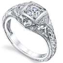 Women's Carved Sterling Silver Vintage Cubic Zirconia BridalEngagement Ring Sizes 5-9
