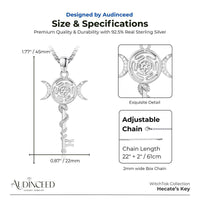 Audinceed Hecate's Key S925 Sterling Silver Moonstone Necklace, Witchtok Collection, Hekate Triple Moon Goddess Pagan Wiccan Magic Silver Necklace Pendant Protection Blessed Amulet Jewelry Gift for Women Men