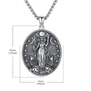 Audinceed Hecate's Key S925 Sterling Silver Moonstone Necklace, Witchtok Collection, Hekate Triple Moon Goddess Pagan Wiccan Magic Silver Necklace Pendant Protection Blessed Amulet Jewelry Gift for Women Men
