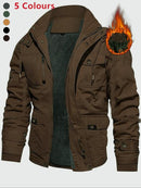 Men's Solid Pocket Zipper Detachable Hood Design Jacket, Regular Fit Casual Long Sleeve Button Hooded Outerwear for Fall & Winter, Men's Clothes for Daily Wear