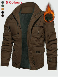 Men's Solid Pocket Zipper Detachable Hood Design Jacket, Regular Fit Casual Long Sleeve Button Hooded Outerwear for Fall & Winter, Men's Clothes for Daily Wear