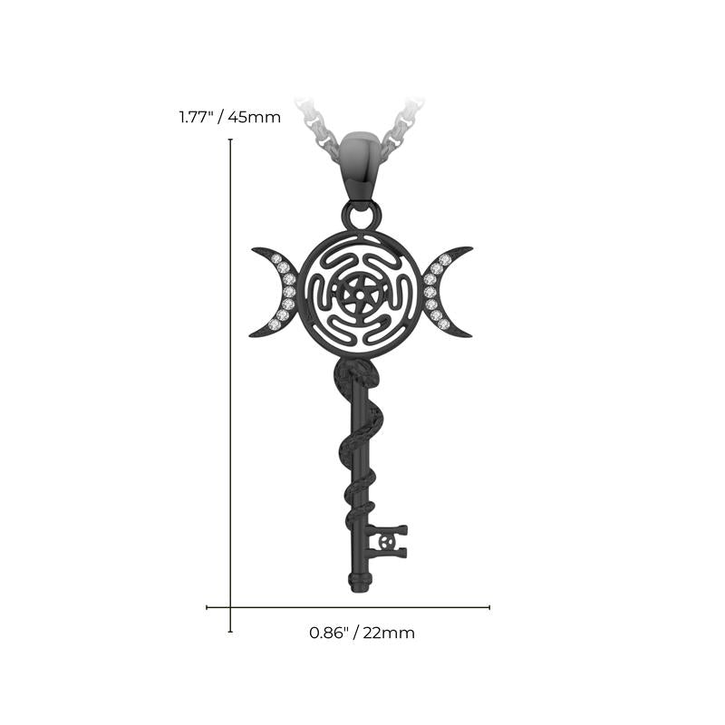 Audinceed Hecate's Key S925 Sterling Silver Moonstone Necklace, Witchtok Collection, Hekate Triple Moon Goddess Pagan Wiccan Magic Silver Necklace Pendant Protection Blessed Amulet Jewelry Gift for Women Men