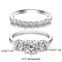 10/10 Moissanite Lab-Created 2Colors Set Ring 2CT VVS Clarity 14K Gold Plated Stackable 3 Stones Hypoallergenic Band for Women Wedding Engagement Birthday Gift Anniversary Prom Party Holiday Date Casual Bling Iced Jewelry