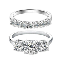 10/10 Moissanite Lab-Created 2Colors Set Ring 2CT VVS Clarity 14K Gold Plated Stackable 3 Stones Hypoallergenic Band for Women Wedding Engagement Birthday Gift Anniversary Prom Party Holiday Date Casual Bling Iced Jewelry