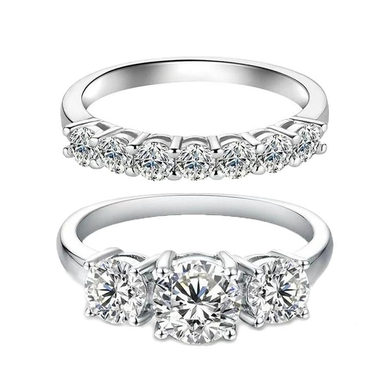 10/10 Moissanite Lab-Created 2Colors Set Ring 2CT VVS Clarity 14K Gold Plated Stackable 3 Stones Hypoallergenic Band for Women Wedding Engagement Birthday Gift Anniversary Prom Party Holiday Date Casual Bling Iced Jewelry