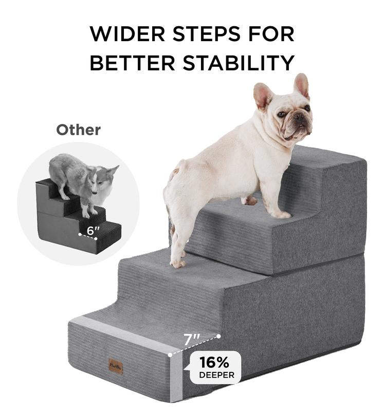 Extra Wide Dog Stairs for High Bed Couch Sofa 35D Foam Pet Steps for Small Dogs and Cats Non-Slip Bottom Pet Stairs Home 4-Step 16" x 18" x 28"