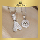 [LeBijouLab] 2 Pieces Initial Letter Necklace Set with Zirconia Stones, Golden & Silver Bubble Initial Necklaces for Women, Birthday Gifts Anniversary Gift Initial Letter Alphabet Necklace