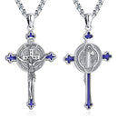 DRINSPER Saint Benedict Cross Necklace 925 Sterling Silver San Benito Pendant Necklace, Pardon Crucifix Necklace, Religious Jewelry for Men Women