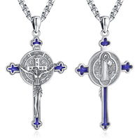 DRINSPER Saint Benedict Cross Necklace 925 Sterling Silver San Benito Pendant Necklace, Pardon Crucifix Necklace, Religious Jewelry for Men Women
