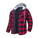 MAGCOMSEN Men's Flannel Shirt Jacket with Hood Quilted Lined Long Sleeve Plaid Hooded Jacket Button Down Spring Winter Warm Coat
