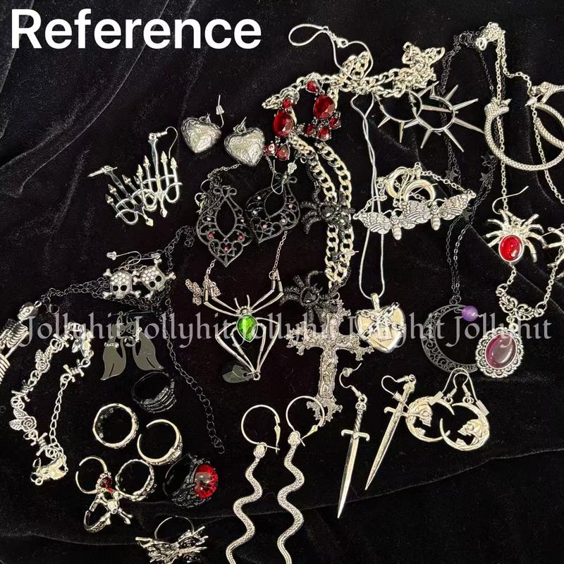 Gothic Witch Mystery Jewelry Jar Set – Halloween jewelry gift，spookyseason，Dark Aesthetic Rings,fallaesthetic Necklaces & occult Earrings with Skulls, Snakes, Witches, Crosses – Punk, Occult, & creepy pasta Style