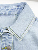 Women's Plain Button Front Drop Shoulder Curved Hem Denim Jacket, Casual Long Sleeve Pocket Design Collar Outerwear for Daily Wear, Ladies Clothes for All Seasons