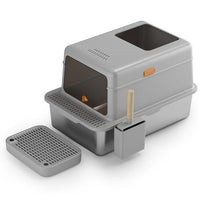 Stainless Steel cat Litter box with Lid, Extra Large Litter box XL, High Side Enclosed Litter box for Cats and Big Cats, Leak Proof Easy to Clean box toilet