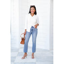 Judy Blue The Montauk Crop Mid-Rise Medium Wash Distressed Hem Kick Flare Jeans