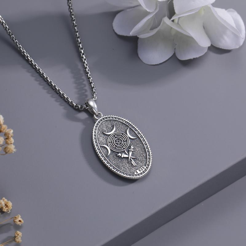 DRINSPER Hecate Necklace 925 Sterling Silver Goddess of Witches of Magic Hekate Pendant Necklace Ancient Greek Mythology Night of Hekate The Ancient Origins of the Goddess of Witchcraft and Moon Amulet Jewelry Pagan Jewelry for Women Men