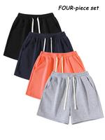 Men's Plain Drawstring Waist Shorts, Basic Casual Sporty Running Pants for Daily Wear and Exercise, Moderate Fabric, Fitted Style Summer Sports Shorts