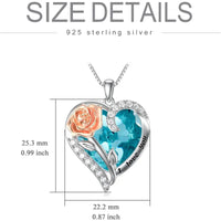 Birthstone Necklace for Women 925 Sterling Silver Rose Flower Heart Crystal Pendant Necklaces I Love You Jewelry Birthday Christmas Gifts for Women Her Girlfriend