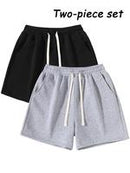 Men's Plain Drawstring Waist Shorts, Basic Casual Sporty Running Pants for Daily Wear and Exercise, Moderate Fabric, Fitted Style Summer Sports Shorts
