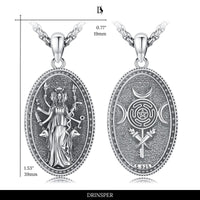 DRINSPER Hecate Necklace 925 Sterling Silver Goddess of Witches of Magic Hekate Pendant Necklace Ancient Greek Mythology Night of Hekate The Ancient Origins of the Goddess of Witchcraft and Moon Amulet Jewelry Pagan Jewelry for Women Men
