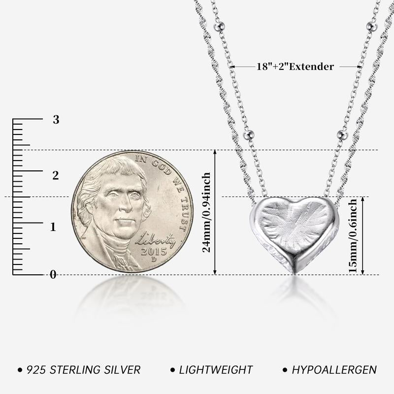 D-POW Heart Pendant Necklace - 925 Sterling Silver with Platinum Plating, 18" Chain, 0.6" Pendant, Valentine’s Day Gift, Hypoallergenic & Tarnish-Resistant