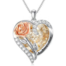 Birthstone Necklace for Women 925 Sterling Silver Rose Flower Heart Crystal Pendant Necklaces I Love You Jewelry Birthday Christmas Gifts for Women Her Girlfriend