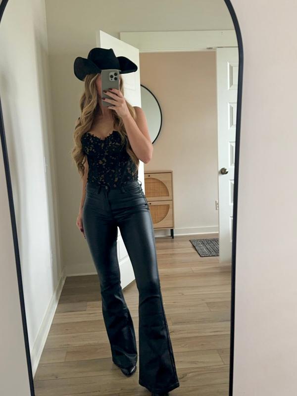 Leather Blakely High Waisted Bell Bottom Flare Jeans - Black