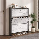SULIVES Marble Shoe Cabinet: Elegant veneer finish, exquisite metal handles, and breathable semi-open design ensure enhanced air circulation for dryness, hygiene, and a modern aesthetic.