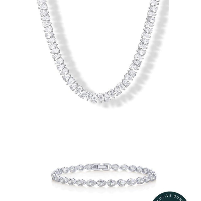 PAVOI 14K Gold Plated Tennis Jewelry Set for Women – 18" Pear-Cut Simulated Diamond Tennis Necklace & Bezel Set Pear Cubic Zirconia Tennis Bracelet - Trendy Gold Jewelry - TikTok Exclusive Bundle