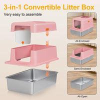 Stainless Steel cat Litter box with Lid, Extra Large Litter box XL, High Side Enclosed Litter box for Cats and Big Cats, Leak Proof Easy to Clean box toilet