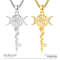 Audinceed Hecate's Key S925 Sterling Silver Moonstone Necklace, Witchtok Collection, Hekate Triple Moon Goddess Pagan Wiccan Magic Silver Necklace Pendant Protection Blessed Amulet Jewelry Gift for Women Men