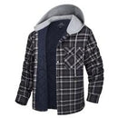 MAGCOMSEN Men's Flannel Shirt Jacket with Hood Quilted Lined Long Sleeve Plaid Hooded Jacket Button Down Spring Winter Warm Coat