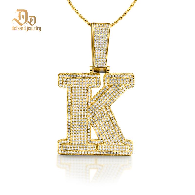 [Buy One Get Free Necklace] Delzzad Hip Hop Large Letter Zirconia Alphbet Pendant Birthday Anniversary Mother's Day Gifts for Men Women