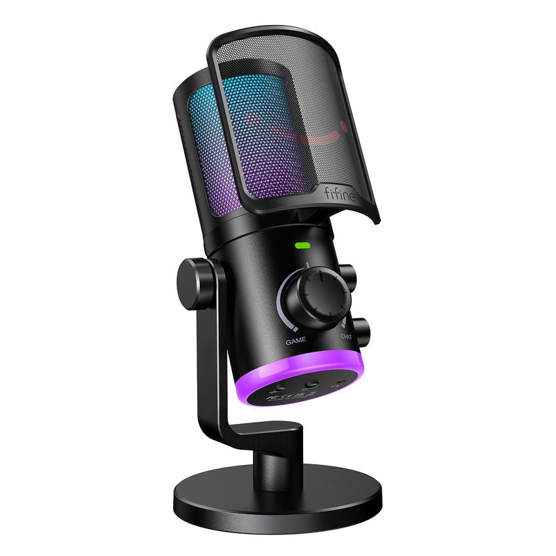 FIFINE AM8 XLR/USB Gaming Microphone for Podcast Recording, Dynamic RGB Mic with Quick Mute, headphone jack, Gain Knob, Volume Control, Desktop Mic for PC Gamer, XLR mic for audio interface mixer, for smartphone