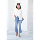 Judy Blue The Montauk Crop Mid-Rise Medium Wash Distressed Hem Kick Flare Jeans