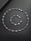 Iced Chics 2pcs Set, A Two-piece Set Of Colorful Necklaces and Bracelets, Suitable for Both Men and Women. Elegant Copper Jewelry Set, Perfect for Couples As A Gift, Trendy Matching Jewelry Set, Accessories