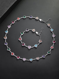 Iced Chics 2pcs Set, A Two-piece Set Of Colorful Necklaces and Bracelets, Suitable for Both Men and Women. Elegant Copper Jewelry Set, Perfect for Couples As A Gift, Trendy Matching Jewelry Set, Accessories