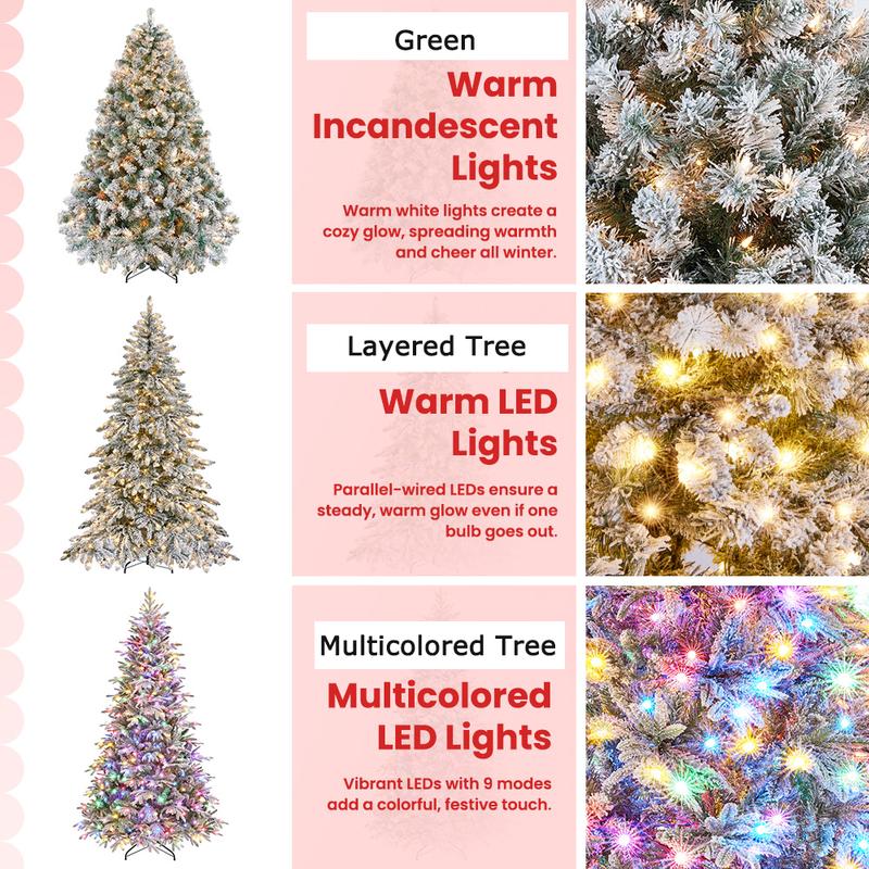 【Led Light】Yaheetech Pre-lit Artificial Christmas Tree with Incandescent Warm White Lights, Snow Flocked Full Prelighted Xmas Tree Foldable Stand Decor Decoration Ornaments