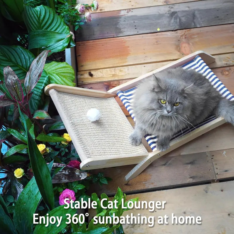 Beach Chair Cat Hammock, Elevated Cat Beds for Indoor Cats, Original Cozy Lounger with Sisal Scratcher and Toy Ball Heavy Duty Magnetic Garage Screen Door cat house cat hammock