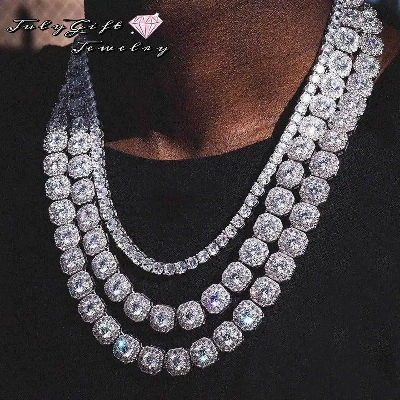 12MM Iced Out Chains for Men Tennis Necklaces-Mens Hip Hop Baguette Tennis Chains 16-24 Inches