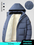 Men's Solid Color Patched Zip Up Longsleeves Hooded Winter Coat Jackets, Regular Fit Casual Long Sleeve Waterproof Warm Winter Jacket for Winter, Men's Clothes for Daily Wear