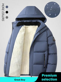 Men's Solid Color Patched Zip Up Longsleeves Hooded Winter Coat Jackets, Regular Fit Casual Long Sleeve Waterproof Warm Winter Jacket for Winter, Men's Clothes for Daily Wear