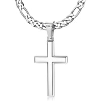 925 Sterling Silver Cross Necklace for Men Women, 5mm 316L Stainless Steel Diamond-Cut Durable Figaro Link Chain or Cuban Link Curb Chain for Men, Mens Silver Crucifix Cross Pendant Necklaces Jewelry 16-30 Inches