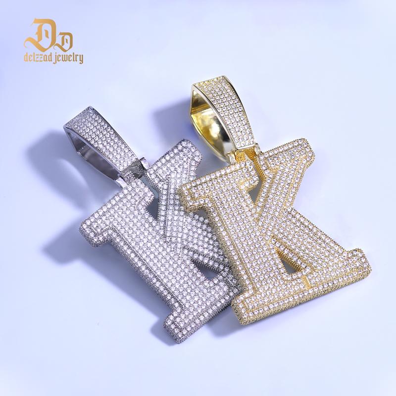 [Buy One Get Free Necklace] Delzzad Hip Hop Large Letter Zirconia Alphbet Pendant Birthday Anniversary Mother's Day Gifts for Men Women