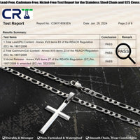 925 Sterling Silver Cross Necklace for Men Women, 5mm 316L Stainless Steel Diamond-Cut Durable Figaro Link Chain or Cuban Link Curb Chain for Men, Mens Silver Crucifix Cross Pendant Necklaces Jewelry 16-30 Inches