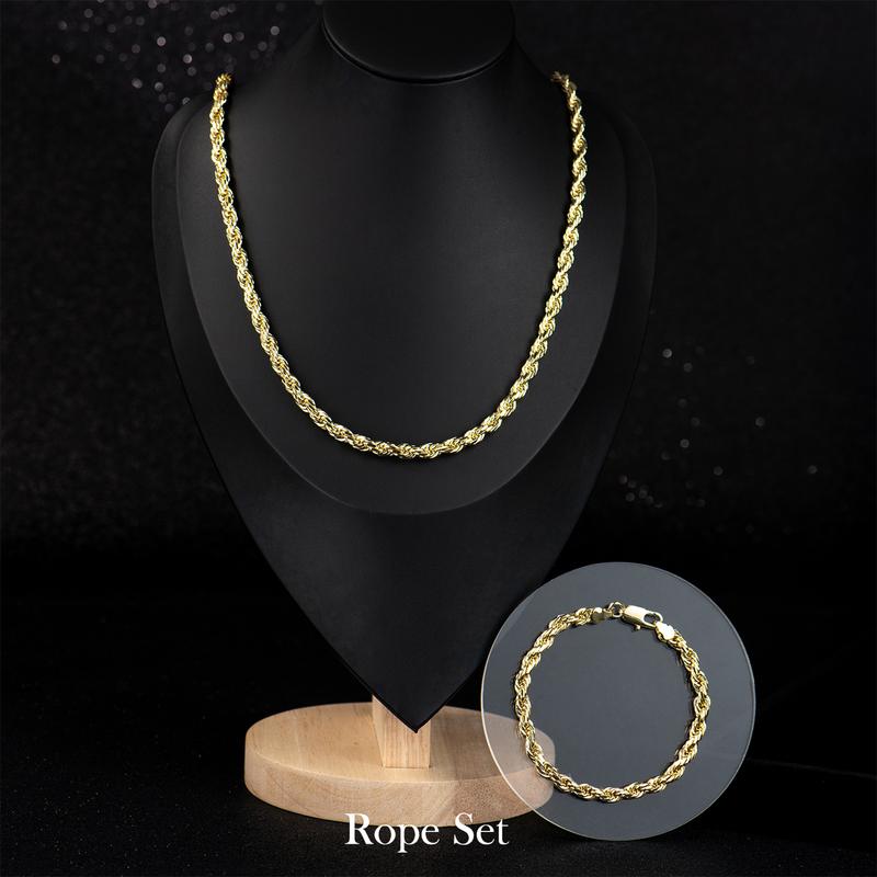 Holylegend 14K Gold-Plated Rope, Cuban, Figaro Set, 24" Length, Necklaces & Bracelet