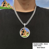 CARÁTIX Medium Round Plated Memory Medallions Charms Custom Picture Pendant Necklace for Men Hip Hop Jewelry Large Size Photo Pendant Jewellery Outdoorfun Valentine's Day Gift Fathersdaygift