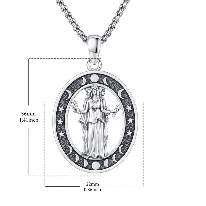 Audinceed Hecate's Key S925 Sterling Silver Moonstone Necklace, Witchtok Collection, Hekate Triple Moon Goddess Pagan Wiccan Magic Silver Necklace Pendant Protection Blessed Amulet Jewelry Gift for Women Men